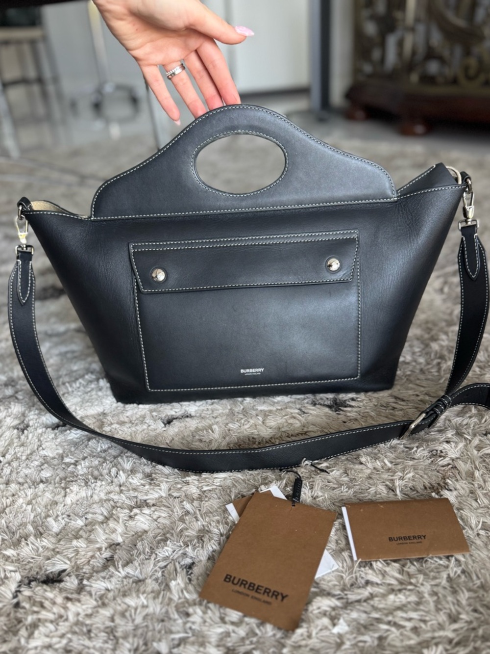 BURBERRY 2 way shoulder bag calfskin large tote bag